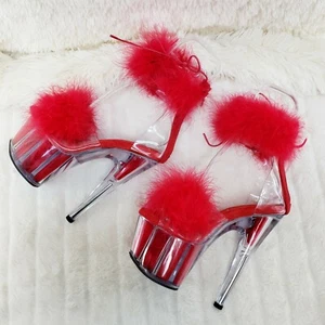 Adore 724F Rojo Marabou Zapatos de Plataforma Sandalias 7" Zapatos de Tacón Alto Nueva York - Imagen 1 de 12