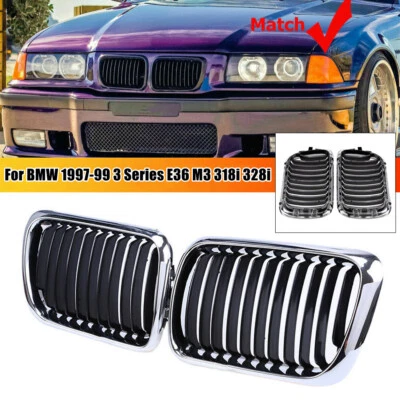 Parrilla delantera cromada negra para BMW Serie 3 1997 1998 1999 E36 M3 Foto 1 de 4