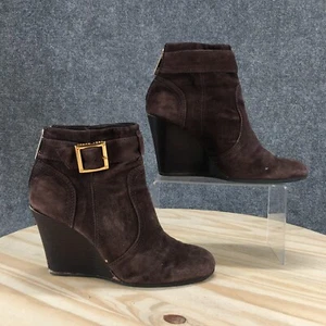 Tory Burch Boots Womens 8 M Deanna Ankle Bootie Black Suede Leather Wedge Heels - Picture 1 of 15