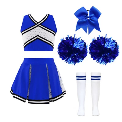 Kids Girl's Cheerleading Set Halloween Top And Skirt With 1Pc Bowknot Workout - Image 1 of 4