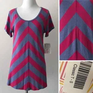 NWT Lularoe S Classic T small chevron striped pink blue shirt top tee NEW LLR - Picture 1 of 6