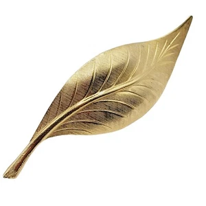 Vintage Brushed Gold Tone Leaf Brooch Textured 3" Elegant Sophisticated Exc Cond - Picture 1 of 5
