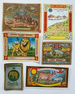 LOTE de 6 etiquetas comerciales vintage de la India - TODAS DIFERENTES (6575) - Imagen 1 de 4