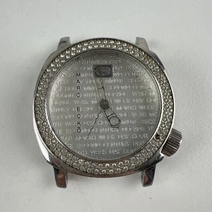 Marc Ecko Watch Unisex Silver Tone Bling Pave Bezel Time Dial Needs Battery 8.5" - Picture 1 of 6