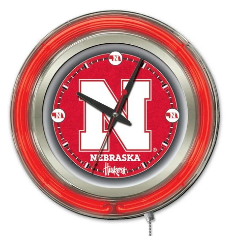 Nebraska Cornhuskers HBS Neon Red Battery Powered Wall Clock (15") Cover