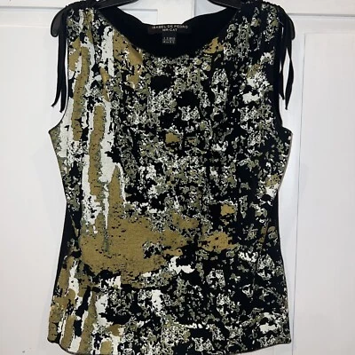 Isabel De Pedro Mr Cat Women’s Black Gold Abstract Tank Sz 12 Shoulder Cinch - Image 1 of 4