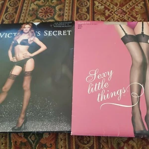 Victoria's Secret Lace Top Stockings WHITE Size C SEXY LITTLE THINGS NUDE B LOT - Picture 1 of 3