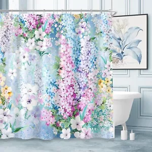 Blue Floral Shower Curtain Colorful Flower Fabric Shower Curtain for Bathroom... - Picture 1 of 6
