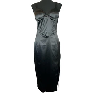 HEIRESS Beverly Hills ☆ Black Satin Hourglass Slit Midi Dress ☆ Medium ☆ NWT - Picture 1 of 8