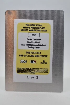 Placa de impresión 2022 Topps serie 2 1/1 Carlos Carrasco #633 Foto 1 de 2