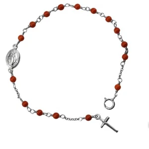 Bracciale rosario argento 925 pallini corallo rosso naturale gioiello unisex - Imagen 1 de 9
