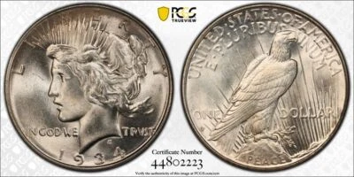 1934 D PCGS MS65 - Silver Peace Dollar - $1 US Coin #54833A - Image 1 of 4