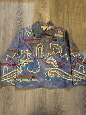 Chaqueta vintage Norm Thompson para mujer grande púrpura azteca geométrica abotonada Foto 1 de 4