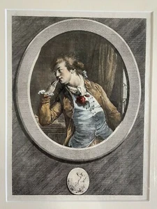 Antique Hand Colored Engraving Portrait of a Dandy Man Camporte la Rose Italian! - Picture 1 of 7
