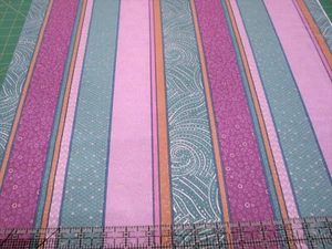 3 Yards Digital Cotton Fabric - Hoffman Orchid Silver Teal Fancy Stripe Met - Picture 1 of 1