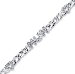 STERLING SILVER MUM BRACELET LADIES SOLID IDENTITY CURB #MUM CHAIN CZ BOXED - Picture 1 of 5
