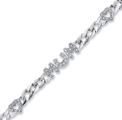 STERLING SILVER MUM BRACELET LADIES SOLID IDENTITY CURB #MUM CHAIN CZ BOXED - Image 1 of 4