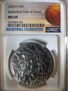 2020 P Basketball Hall of Fame Silver Dollar MS 69. A basketball fan must have. - Picture 1 of 5