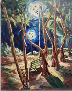 Vintage Original Ölgemälde impressionistische Nachtlandschaft - signiert, 1963 - Bild 1 von 19
