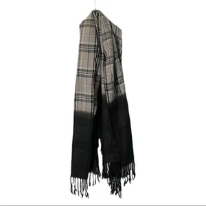 Steve Madden Dip Dye Ombre Boho Black & Gray Plaid Fringe Wrap Scarf - Picture 1 of 8