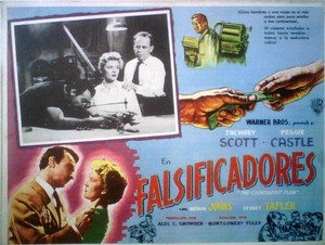 FILM NOIR Zachary Scott, Peggie Castle LOBBY CARD- '57