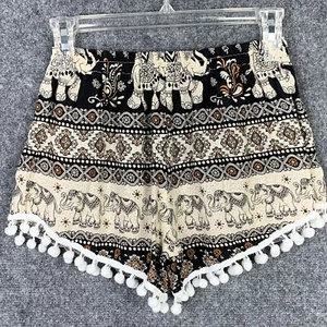 PullOn Shorts Girls XL Or Women XXS Elephant Pattern Elastic Waist Ball Fringe  - Picture 1 of 5
