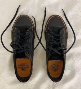 US Size 7 Harley Davidson Cycles Black & Orange Lace Up Low Top Sneakers Shoes - Bild 1 von 17