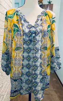 Валери Стивенс размер средний туника лимоны + фиалки печать красивый! - Изображение 1 из 4