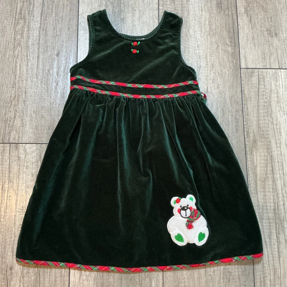 Редкая тоже! Бархатное рождественское праздничное платье для маленьких девочек плюшевый медведь аппликация размер 6 - Изображение 1 из 4