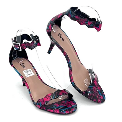Zapatos de tacón abierto florales Fioni para mujer talla 7,5 rosa y azul correa para el tobillo NUEVO Foto 1 de 4