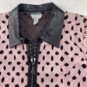 Stillman Studio Leather Mesh Jacket Women Size XL Pink Black Full Zip Rhinestone - Picture 1 of 7