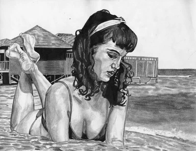 Dibujo original a lápiz y tinta Bettie Page lorn Foto 1 de 2