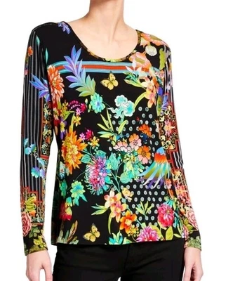 Top Johnny Was Talla Med Colorido Soñador Estampado Floral Pájaro Manga Larga Tejido  Foto 1 de 4