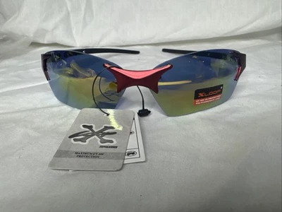 Gafas de sol X-LOOP para hombre monturas rojas y lentes espejadas doradas semi-sin montura NUEVO Foto 1 de 3