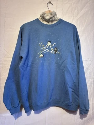 Sudadera Hanes Activewear Verde EE. UU. Vintage Navidad XL Pájaros en Rama Foto 1 de 4