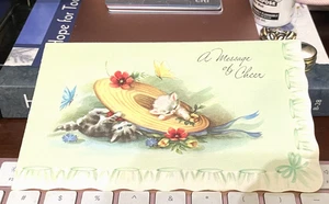 Antike Grußkarte 40er Jahre gewellter Rand "Message of cheer" 25TY558 USA - Bild 1 von 4