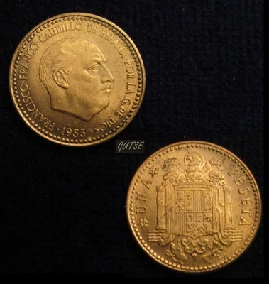 SPAIN, FRANCO-1, 1 PESETA 1953*19-54, ORIGINAL LUSTER, UNCIRCULATED, SCARCE. - Image 1 of 3