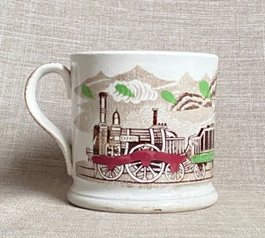 Antik um 1835 Liverpool & Manchester Eisenbahn Eröffnung Becher Express Dampfzug - Bild 1 von 20