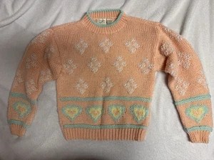 Suéter Tejido Vintage Corazones Pastel Forindi Color Melocotón Años 80 Para Mujer Talla Mediana - Imagen 1 de 6