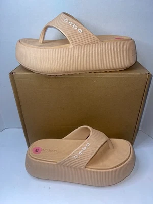 Sandalias de plataforma para mujer Bebe Y2K beige con plataforma plana - talla 10 Foto 1 de 4