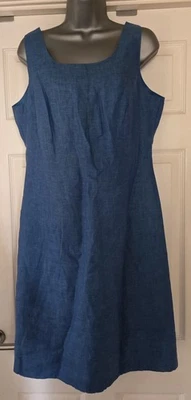 Vintage St Michael UK 16 Blue Shift Sleeveless 100% Linen Fully Lined VGC  - Image 1 of 4