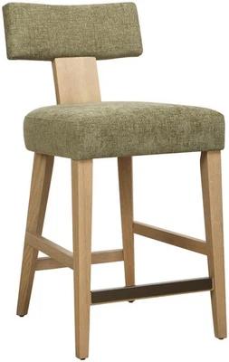 Uttermost 23884 Elysian 19"W Oak and Polyester Bar Stool - Natural / Moss - Image 1 of 4