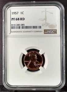 1957 Proof Lincoln Cent, NGC PR-68RD (A344) - Picture 1 of 2