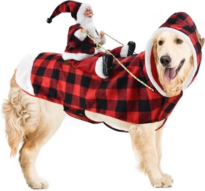 Perro Gato Navidad Invierno A Cuadros Sudadera con Capucha Abrigo para Mascota - Papá Noel Navidad Perro Ropa Foto 1 de 4