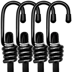 24" Heavy Duty Bungee Cords with Hooks, Black 4 Pack Industrial Grade Heavy D... - Picture 1 of 7