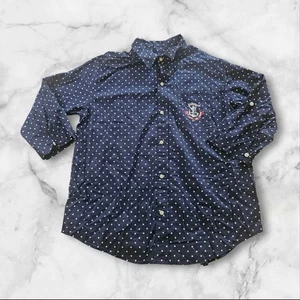 Lauren Ralph Lauren Women’s M Polka Dot Shirt Navy Crest Logo Cotton Preppy - Picture 1 of 9