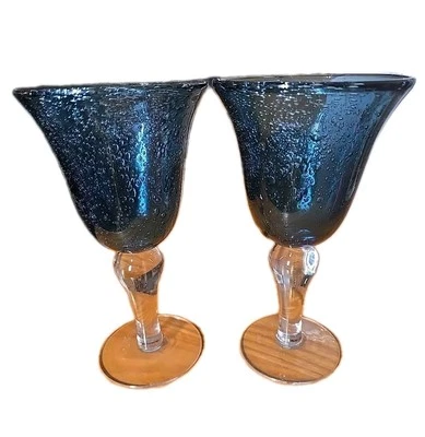 Juego de 2 Burbujas de Aire Cáliz Azul Iris Vidrio Soplado a Mano Artland. Fondo de cristal Foto 1 de 4