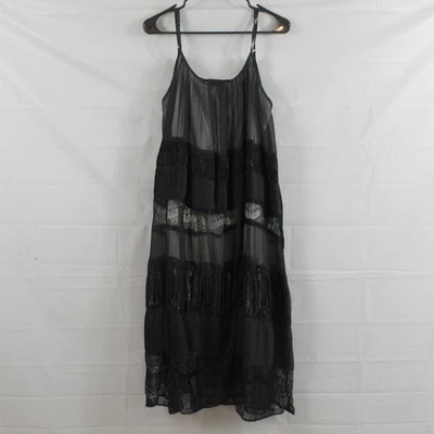 Vestido Alice Olivia Mediano Negro Sin Mangas Encaje Transparente En Niveles Midi Fiesta Coqueta Elegante Foto 1 de 4