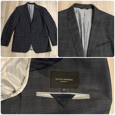 Banana Republic Tailored Fit Wool Blazer Size 42R Italian Fabric Navy Windowpane - Image 1 of 4