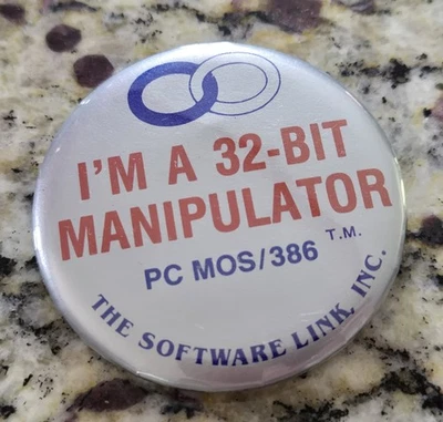 Vintage 2" PC MOS 386 32-bit operating Software Link button pin 1980s - Original - Image 1 of 3